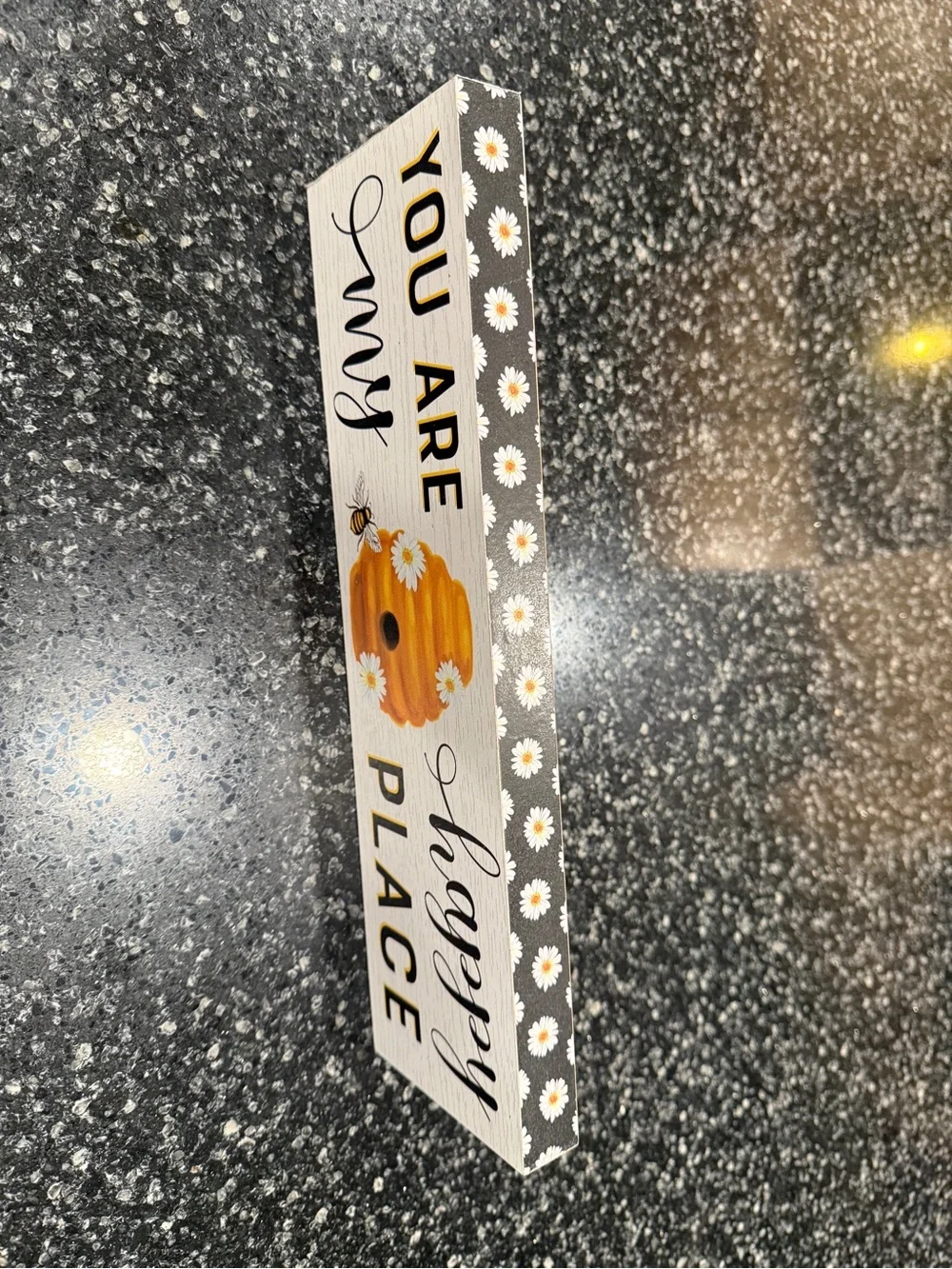 “You Are My Happy Place” Bee & Beehive Wall Sign with daisies on black trim.  🐝🐝
